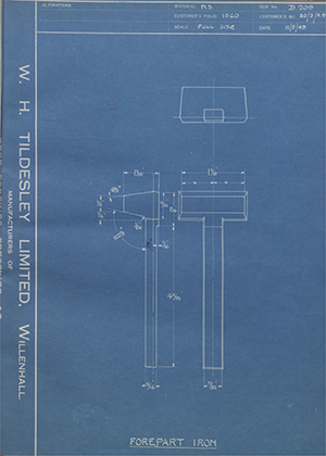 Cogswell & Harrison LTD 60/3/A.A Forepart Iron WH Tildesley Forging Technical Drawing