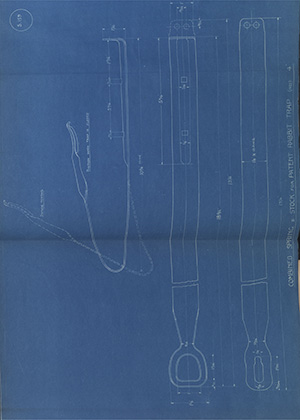 Combined Spring & Stock for Patent Rabbit Trap WH Tildesley Forging Technical Drawing