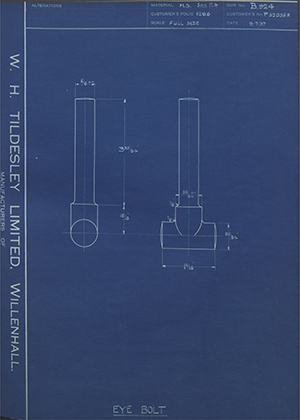 Commer Cars LTD P52055A Eye Bolt WH Tildesley Forging Technical Drawing