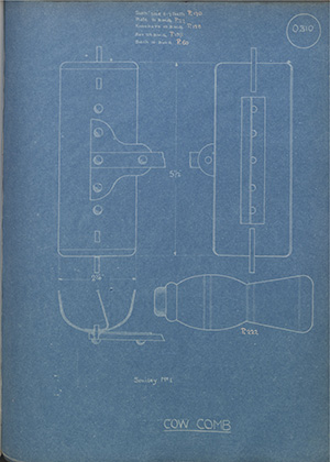 Cow Comb WH Tildesley Forging Technical Drawing