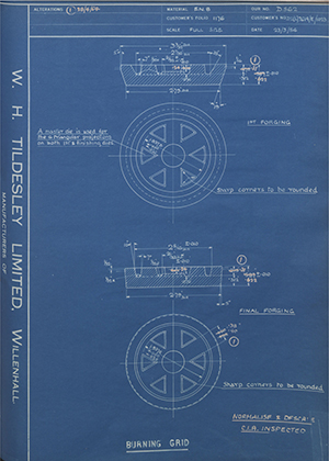 Crawley Metal Productions LTD D2(L)7614/E/1023 Burning Grid WH Tildesley Forging Technical Drawing