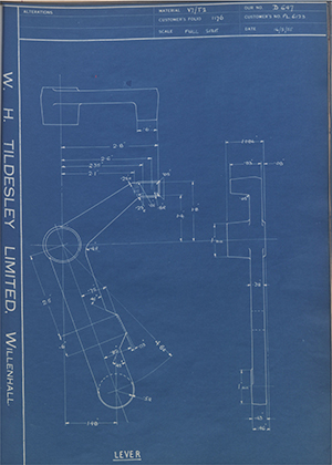 Crawley Metal Productions LTD FL6123 Lever WH Tildesley Forging Technical Drawing