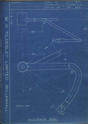 Crossley Motors LTD 18316 Accelerator Pedal WH Tildesley Forging Technical Drawing