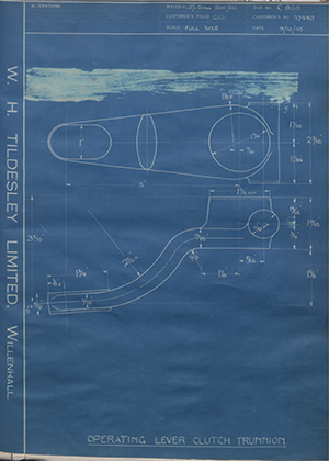 Crossley Motors LTD 27440 Operating Lever Clutch Trunnion WH Tildesley Forging Technical Drawing