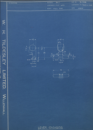 Crossley Motors LTD 307-1-415 Lever - Engaging WH Tildesley Forging Technical Drawing