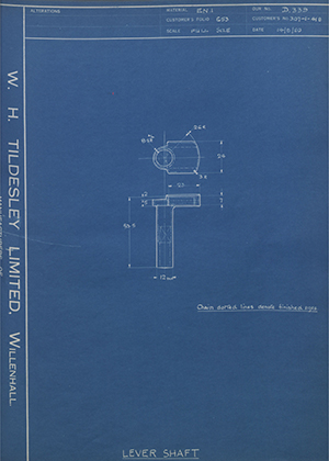 Crossley Motors LTD 307-1-418 Lever Shaft WH Tildesley Forging Technical Drawing