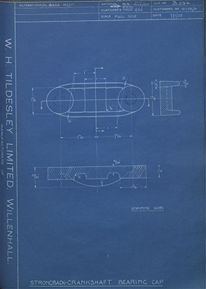 Crossley Motors LTD 41798/9 Strongback-Crankshaft Bearing Cap WH Tildesley Forging Technical Drawing