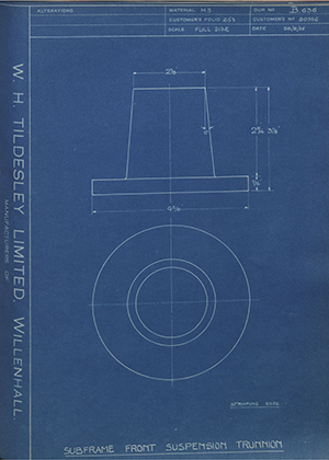 Crossley Motors LTD 80556 Subframe Front Suspension Trunnion WH Tildesley Forging Technical Drawing