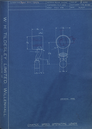 Crossley Motors LTD 80782 Change Speed Operating Lever WH Tildesley Forging Technical Drawing