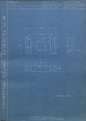 Crossley Motors LTD 9042/18228 Front Spring Plate WH Tildesley Forging Technical Drawing