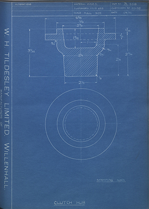 Crossley Motors LTD 93132 Clutch Hub WH Tildesley Forging Technical Drawing