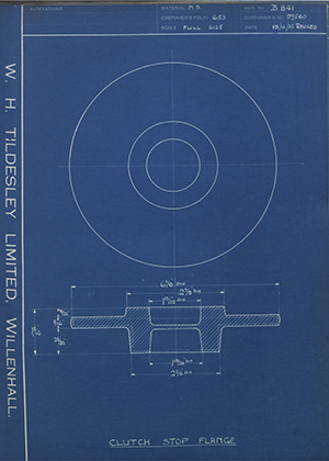 Crossley Motors LTD 97580 Clutch Stop Flange WH Tildesley Forging Technical Drawing