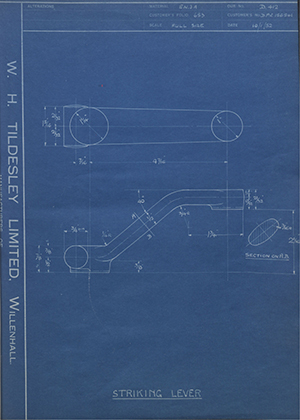 Crossley Motors LTD DFV156561 Striking Lever WH Tildesley Forging Technical Drawing