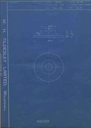 Crossley Motors LTD DFV256505 Washer WH Tildesley Forging Technical Drawing