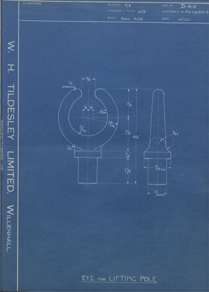 Crossley Motors LTD FV176257 Eye for Lifting Pole WH Tildesley Forging Technical Drawing