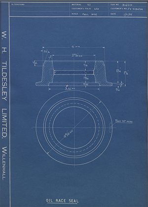 Crossley Motors LTD FV218624 Oil Race Seal WH Tildesley Forging Technical Drawing