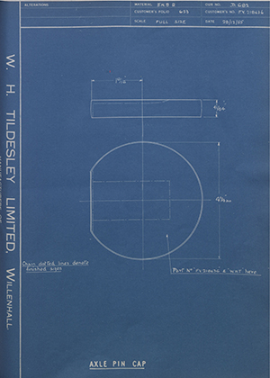 Crossley Motors LTD FV218636 Axle Pin Cap WH Tildesley Forging Technical Drawing