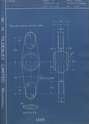 Crossley Motors LTD FV218664 Lever WH Tildesley Forging Technical Drawing