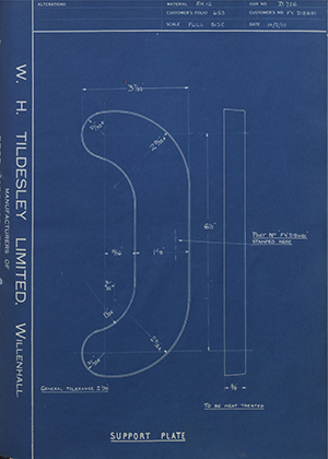 Crossley Motors LTD FV218681 Support Plate WH Tildesley Forging Technical Drawing