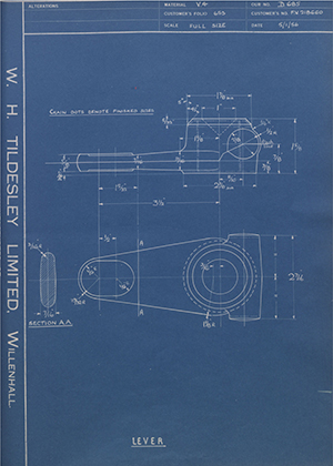 Crossley Motors LTD RV218660 Lever WH Tildesley Forging Technical Drawing