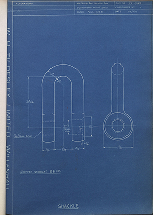 Crossley Motors LTD  Shackle WH Tildesley Forging Technical Drawing