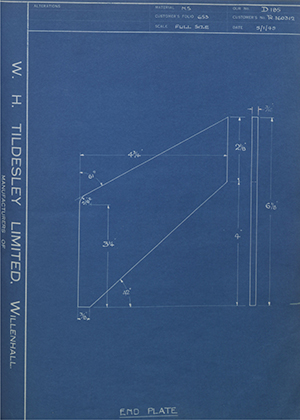 Crossley Motors LTD TR160312 End Plate WH Tildesley Forging Technical Drawing