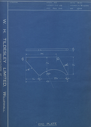 Crossley Motors LTD TR160333 End Plate WH Tildesley Forging Technical Drawing