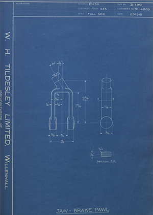 Crossley Motors LTD TR161109 Jaw - Brake Pawl WH Tildesley Forging Technical Drawing