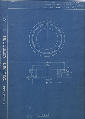 Crossley Motors LTD TR161313 Sleeve WH Tildesley Forging Technical Drawing