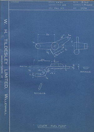 Crossley Motors LTD TR161628 Lever - Fuel Pump WH Tildesley Forging Technical Drawing