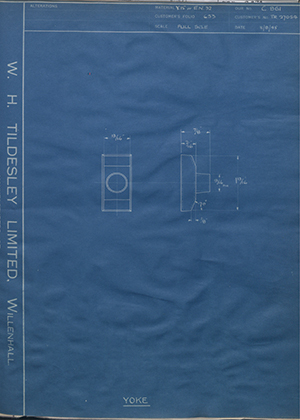 Crossley Motors LTD TR27054 Yoke WH Tildesley Forging Technical Drawing