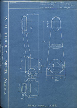 Crossley Motors LTD TR27325 Brake Pedal Lever WH Tildesley Forging Technical Drawing