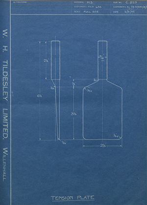 Crossley Motors LTD TR27397 / TR27398 / TR27399 Tension Plate WH Tildesley Forging Technical Drawing