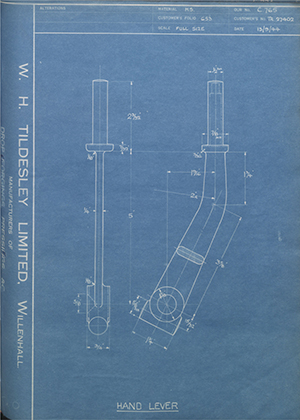 Crossley Motors LTD TR27402 Hand Lever WH Tildesley Forging Technical Drawing