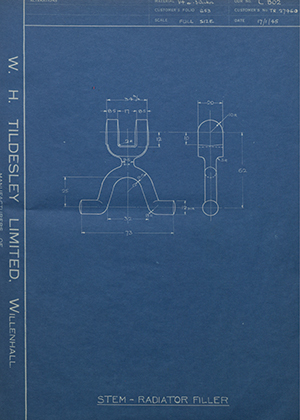 Crossley Motors LTD TR27460 Stem - Radiator Filler WH Tildesley Forging Technical Drawing