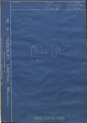 Crossley Motors LTD TR27673 Boss - Clutch Pedal WH Tildesley Forging Technical Drawing