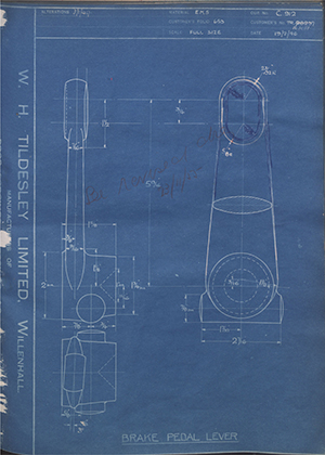 Crossley Motors LTD TR28237 / TR161081 Brake Pedal Lever WH Tildesley Forging Technical Drawing