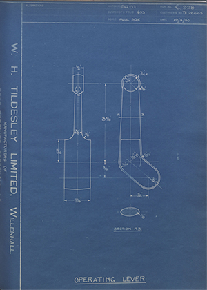 Crossley Motors LTD TR28663 Operating Lever WH Tildesley Forging Technical Drawing