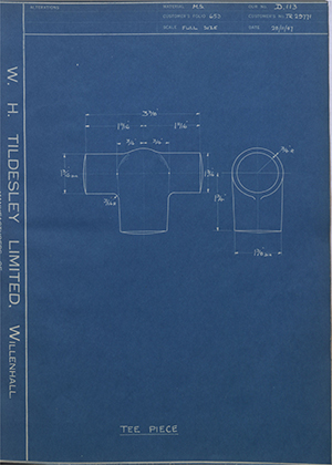 Crossley Motors LTD TR29771 Tee Piece WH Tildesley Forging Technical Drawing