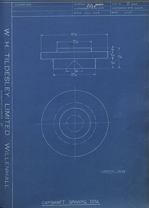 Crossley Motors LTD TR40641 Camshaft Driving Disc WH Tildesley Forging Technical Drawing