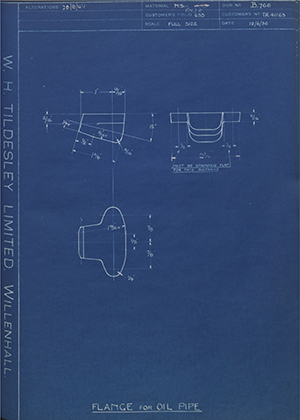 Crossley Motors LTD TR41163 Flange for Oil Pipe WH Tildesley Forging Technical Drawing