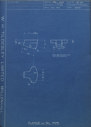 Crossley Motors LTD TR41164 Flange for Oil Pipe WH Tildesley Forging Technical Drawing