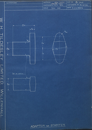 Crossley Motors LTD TR41772 Adapter for Starter WH Tildesley Forging Technical Drawing