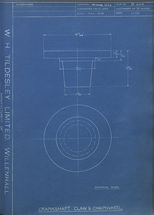 Crossley Motors LTD TR41990 Crankshaft Claw & Chainwheel WH Tildesley Forging Technical Drawing