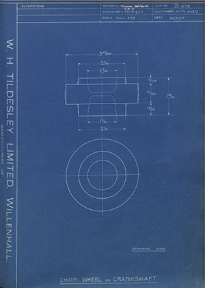 Crossley Motors LTD TR42217 Chain Wheel on Crankshaft WH Tildesley Forging Technical Drawing