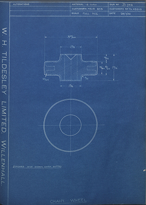 Crossley Motors LTD TR42219 Chain Wheel WH Tildesley Forging Technical Drawing