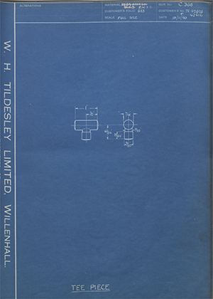 Crossley Motors LTD TR42825 / TR47616 Tee Piece WH Tildesley Forging Technical Drawing