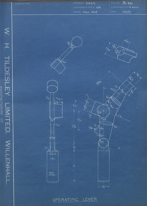 Crossley Motors LTD TR45101 Operating Lever WH Tildesley Forging Technical Drawing