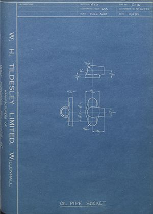 Crossley Motors LTD TR46444 Oil Pipe Socket WH Tildesley Forging Technical Drawing