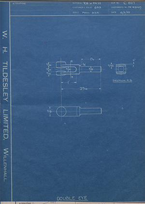 Crossley Motors LTD TR47007 Double Eye WH Tildesley Forging Technical Drawing